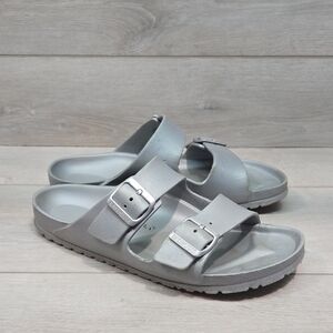 Birkenstock Two-Strap Slide Sandals in Light Gray